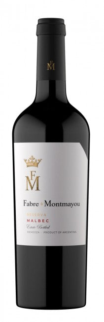 Red wine bottle with a white label featuring branding on a white background