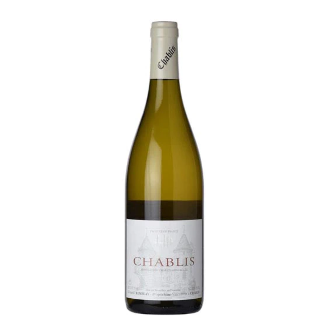 Bottle of Chablis wine on a white background