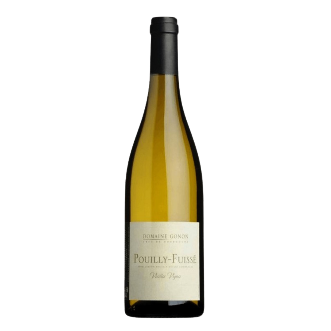 Wine bottle labeled 'Pouilly-Fuisse' on a white background