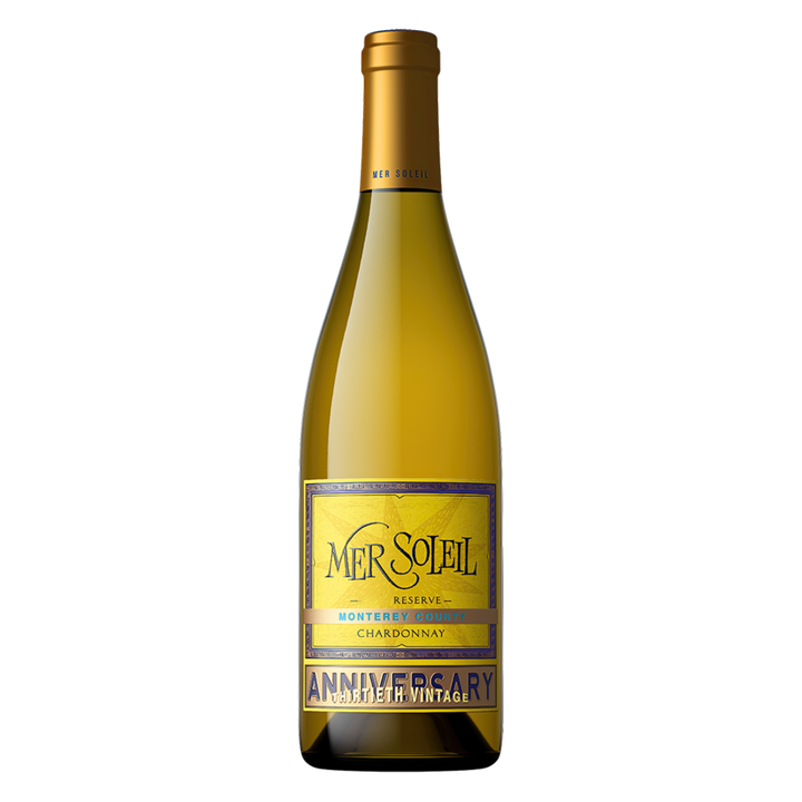 Mer Soleil Reserve Anniversary Chardonnay wine bottle on a white background
