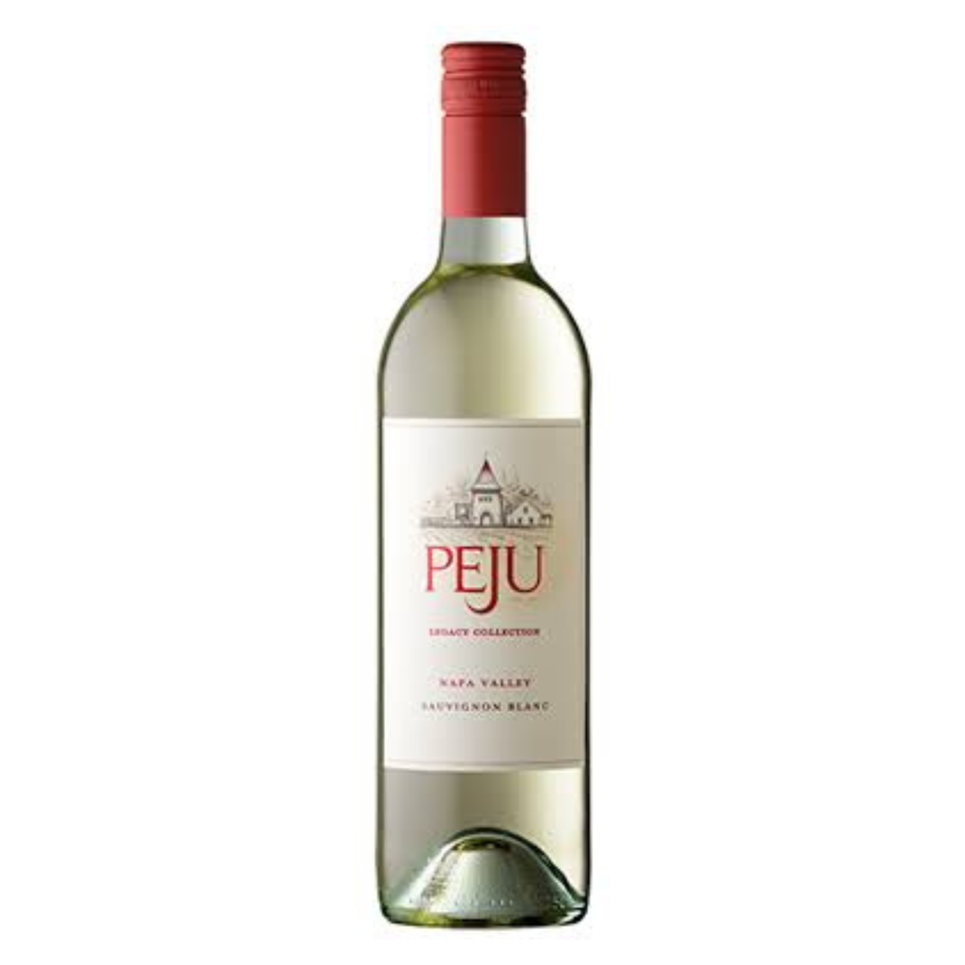 Wine bottle labeled 'PEJU' on a white background