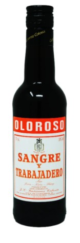 Bottle of Sangre y Trabajadero Oloroso on a white background