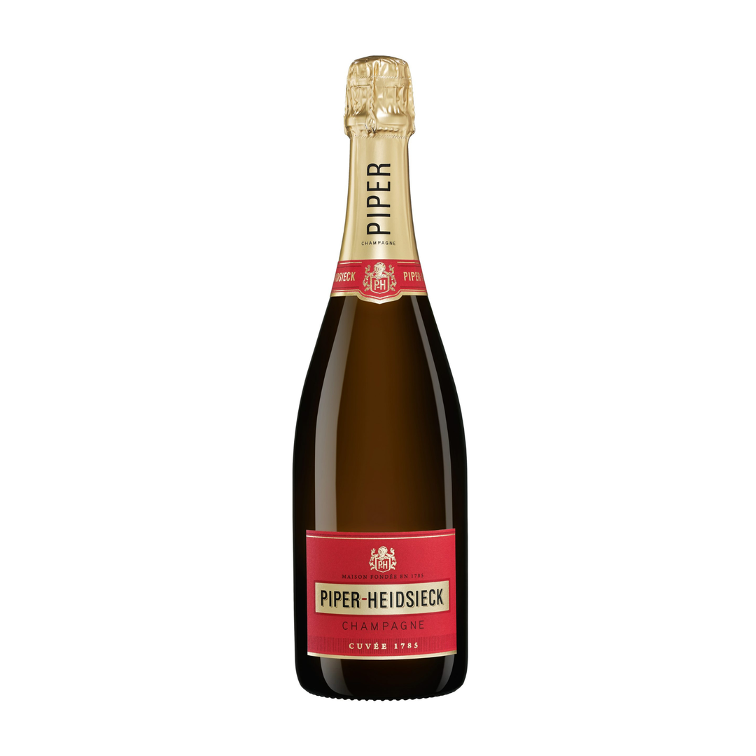 Bottle of Piper-Heidsieck champagne on a white background