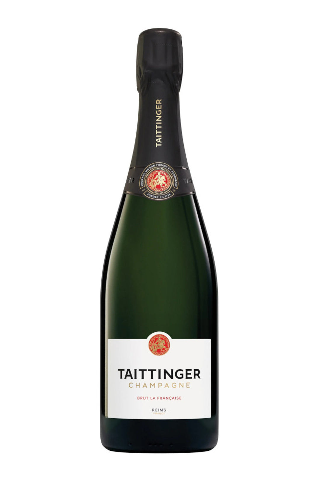 Taittinger champagne bottle on a white background
