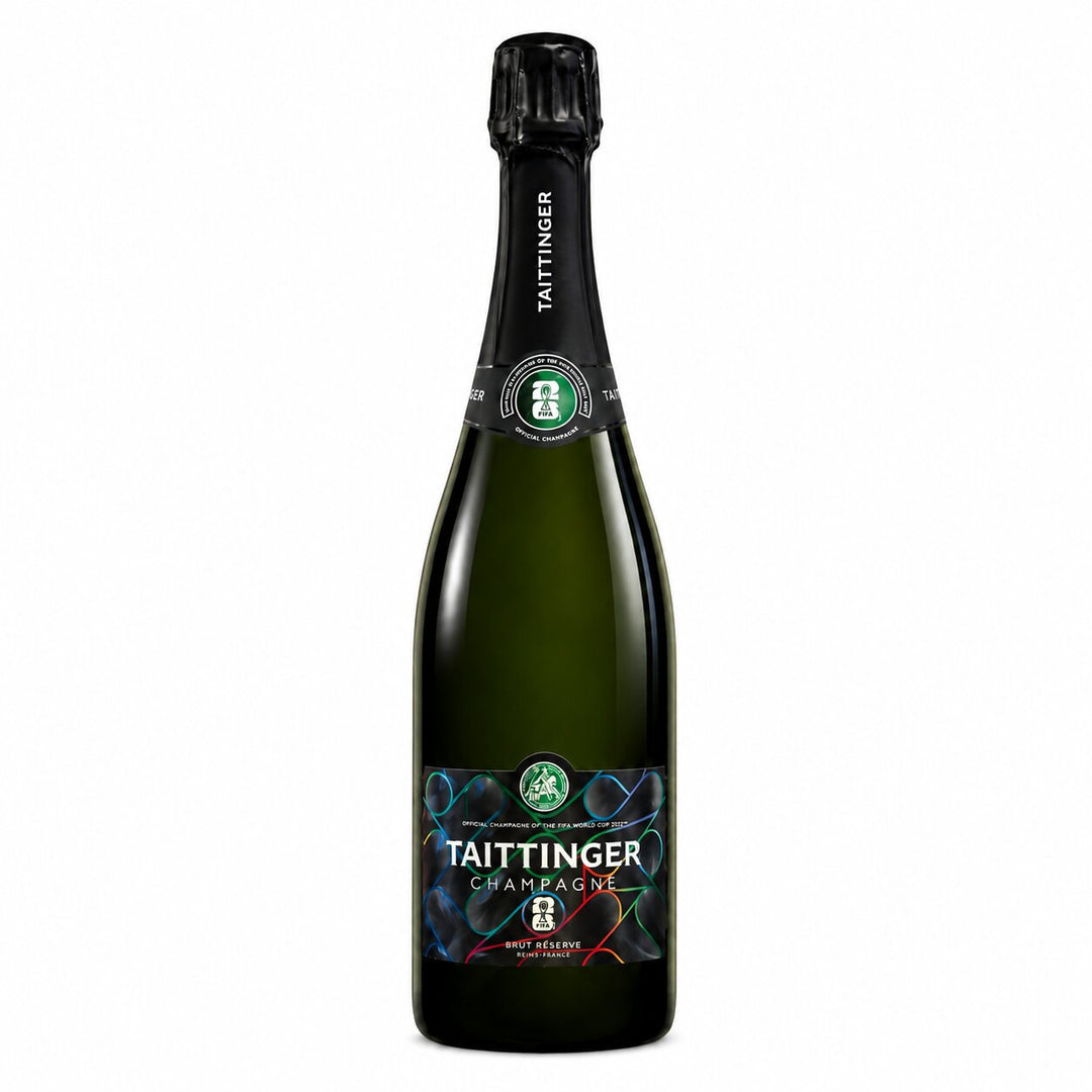 Taittinger FIFA World Cup Reserve Brut Champagne bottle on white background – Happy Wine Calle Ocho Miami
